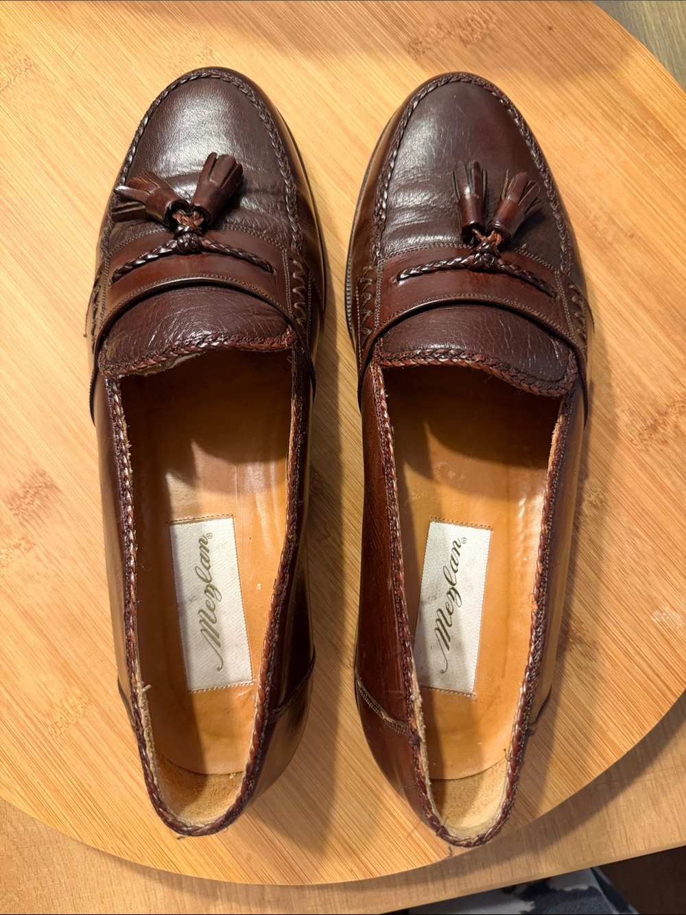 Mezlan Men’s Brown Leather Braided Tassel Loafers Dress Shoes 10M